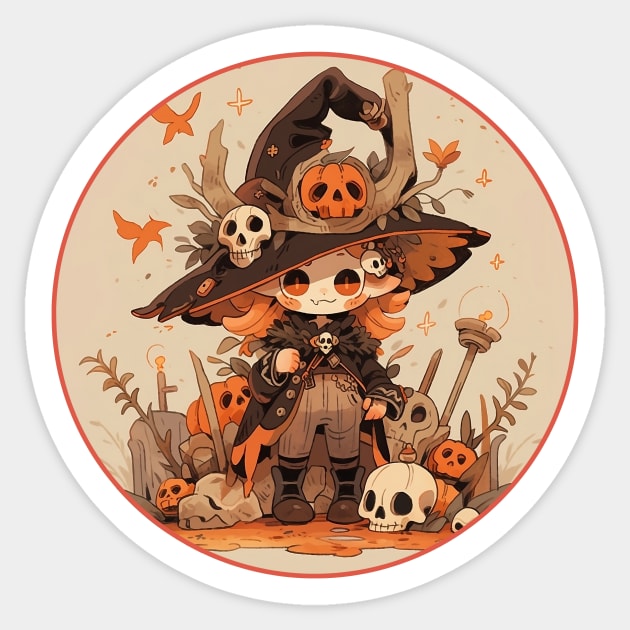 Enchanted Gathering: Adorable Witch and  Skulls in a Warm Palette Sticker by Iron Creek